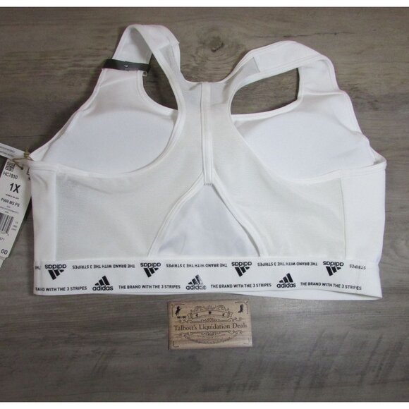 Adidas Women's 1X Powerreact Training Medium Support Sports Bra White - Picture 2 of 3